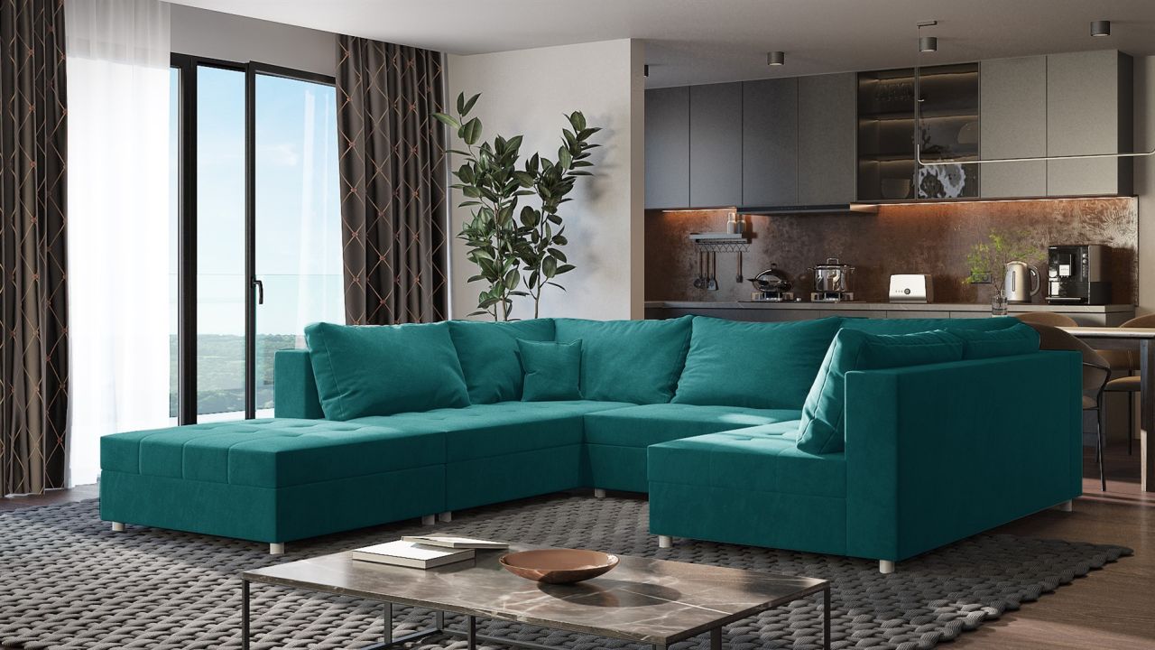 Wohnlandschaft Sofa ANDRO Schlaffunktion und Hocker Stoff Fresh Dunkeltürkis Wohnlandschaft Sofa ANDRO Schlaffunktion und Hocker Stoff Fresh Dunkeltürkis von Fun Möbel