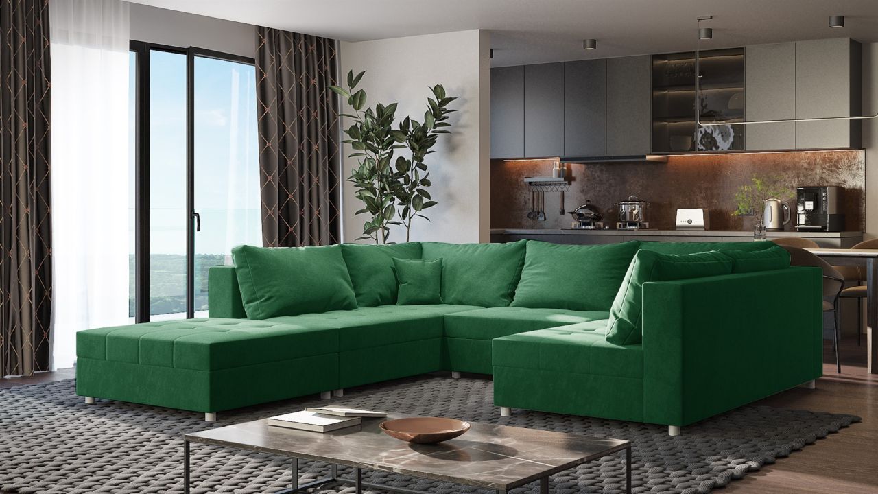 Wohnlandschaft Sofa ANDRO Schlaffunktion und Hocker Stoff Fresh Grün Wohnlandschaft Sofa ANDRO Schlaffunktion und Hocker Stoff Fresh Grün von Fun Möbel
