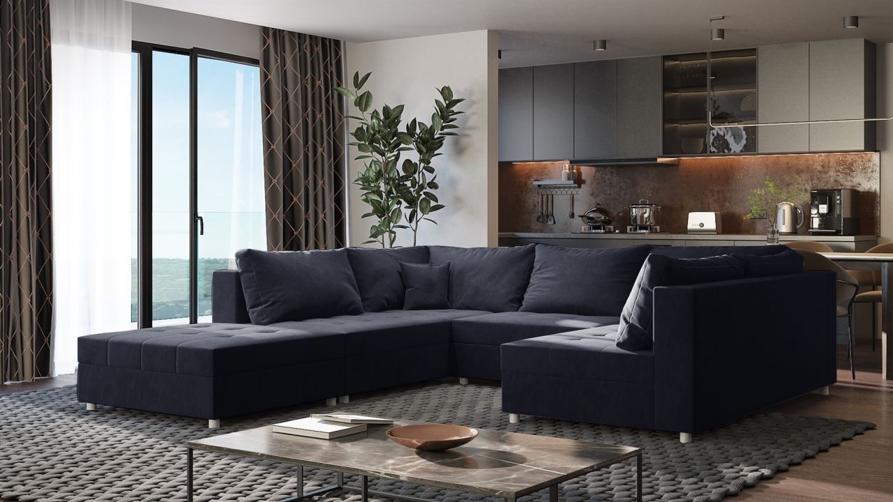 Wohnlandschaft Sofa ANDRO Schlaffunktion und Hocker Stoff Fresh Schwarz Wohnlandschaft Sofa ANDRO Schlaffunktion und Hocker Stoff Fresh Schwarz von Fun Möbel