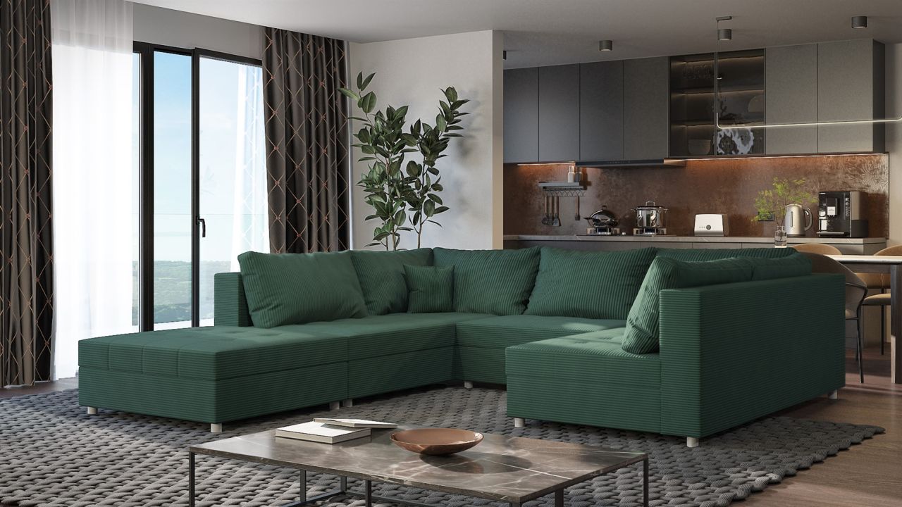 Wohnlandschaft Sofa ANDRO Schlaffunktion und Hocker Stoff Lincoln Flaschengrün Wohnlandschaft Sofa ANDRO Schlaffunktion und Hocker Stoff Lincoln Flaschengrün von Fun Möbel