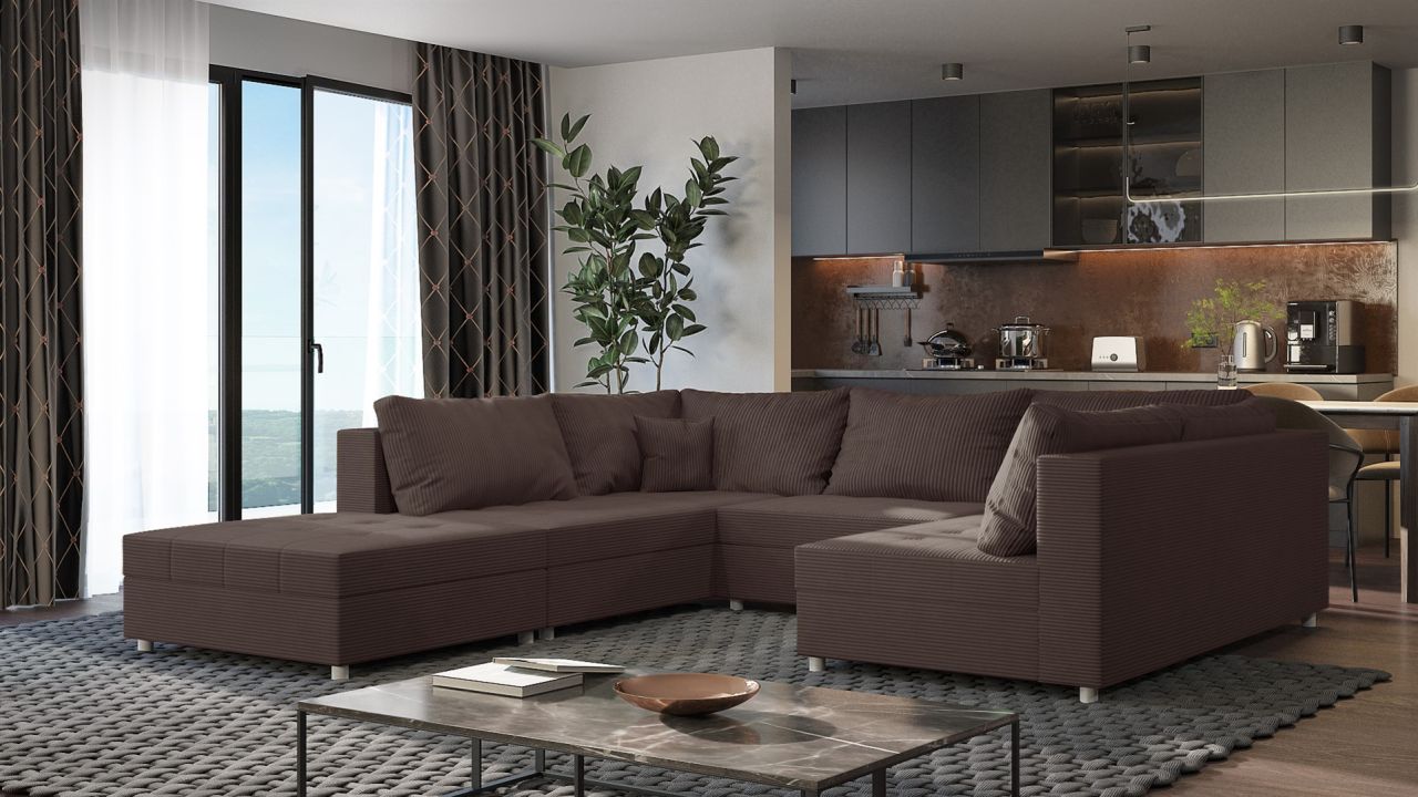 Wohnlandschaft Sofa ANDRO Schlaffunktion und Hocker Stoff Lincoln Schokobraun Wohnlandschaft Sofa ANDRO Schlaffunktion und Hocker Stoff Lincoln Schokobraun von Fun Möbel