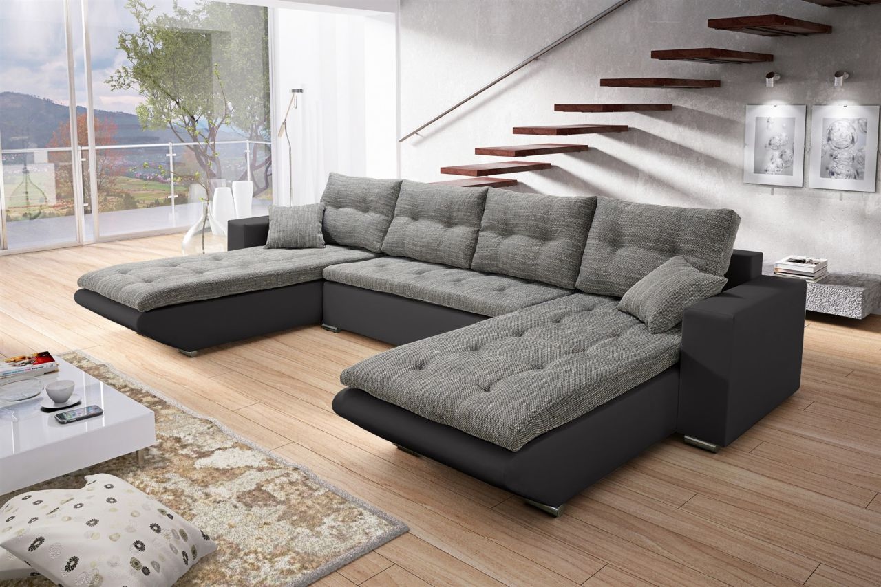 Wohnlandschaft Sofa NINO XL mit Schlaffunktion Schwarz-Grau von Fun Moebel