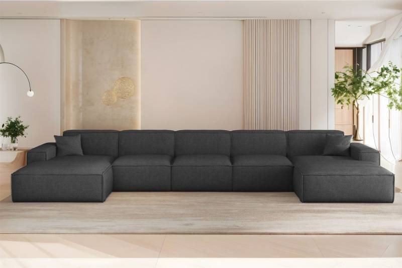 Wohnlandschaft Sofa U-Form CELES PREMIUM XL in Stoff Artico Anthrazit von Fun Möbel