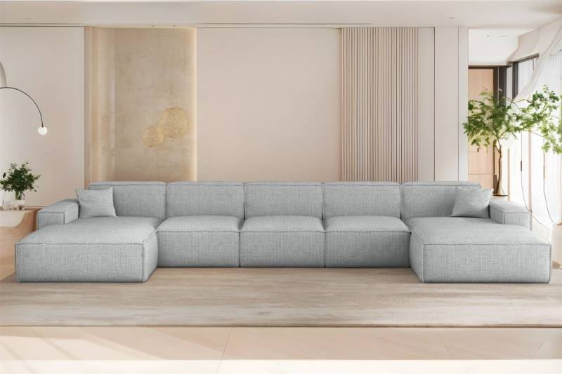 Wohnlandschaft Sofa U-Form CELES PREMIUM XL in Stoff Artico Hellgrau von Fun Möbel