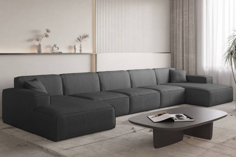 Wohnlandschaft Sofa U-Form CELES PREMIUM XL in Stoff Scala Anthrazit von Fun Möbel