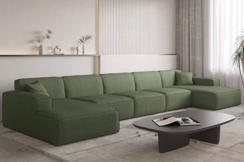 Wohnlandschaft Sofa U-Form CELES PREMIUM XL in Stoff Scala Forest von Fun Möbel
