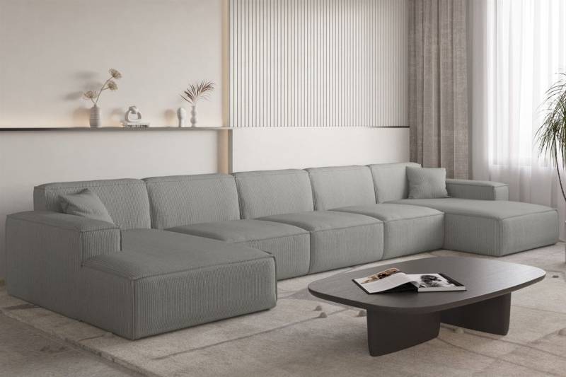 Wohnlandschaft Sofa U-Form CELES PREMIUM XL in Stoff Scala Grau von Fun Möbel