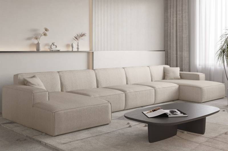 Wohnlandschaft Sofa U-Form CELES PREMIUM XL in Stoff Scala Hellbeige von Fun Möbel