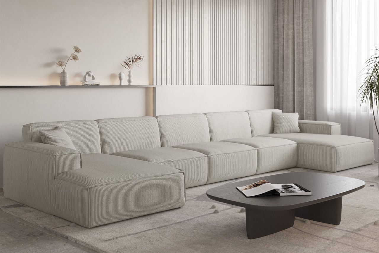 Wohnlandschaft Sofa U-Form CELES PREMIUM XL in Stoff Scala Sandgrau Wohnlandschaft Sofa U-Form CELES PREMIUM XL in Stoff Scala Sandgrau von Fun Möbel