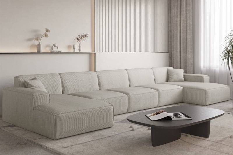 Wohnlandschaft Sofa U-Form CELES PREMIUM XL in Stoff Scala Sandgrau von Fun Möbel