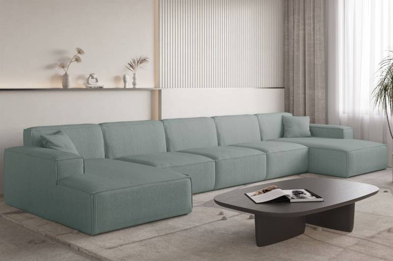 Wohnlandschaft Sofa U-Form CELES PREMIUM XL in Stoff Scala Saphirblau von Fun Möbel