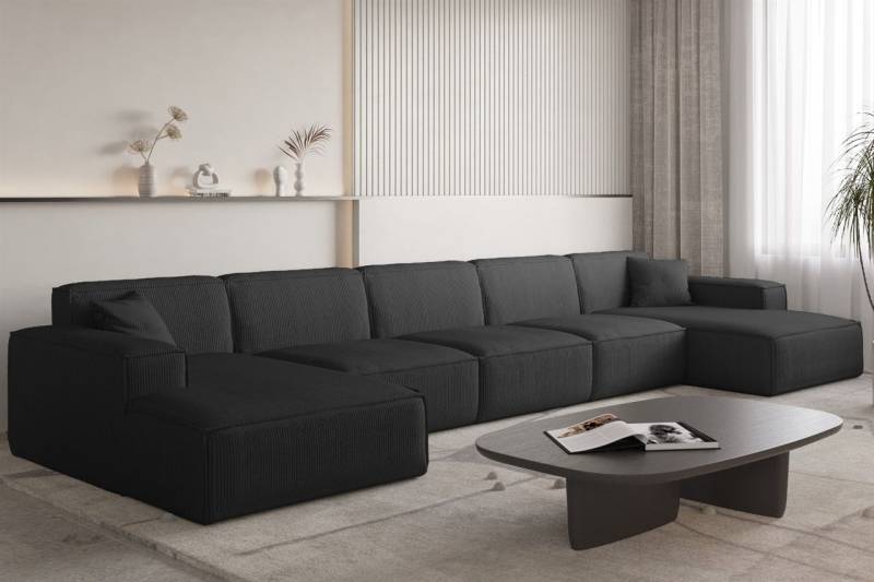 Wohnlandschaft Sofa U-Form CELES PREMIUM XL in Stoff Scala Schwarz von Fun Möbel