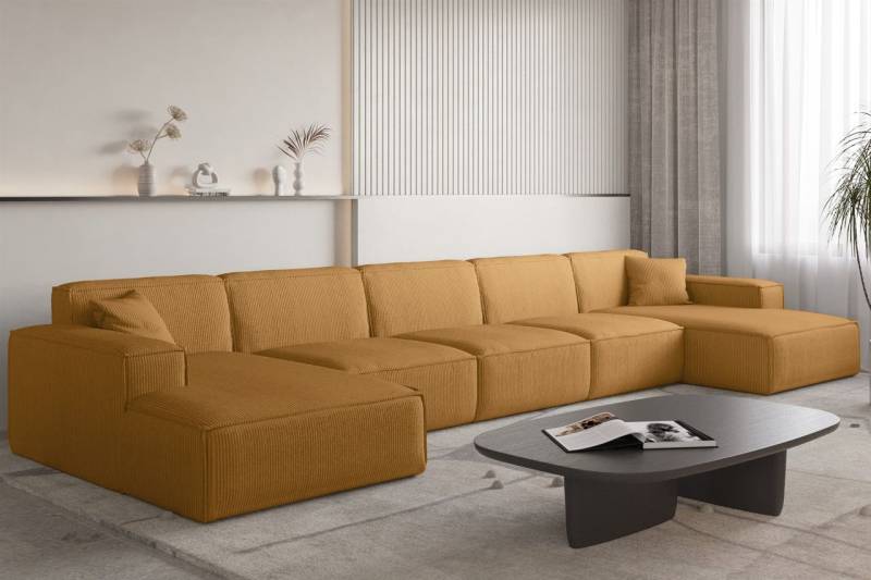 Wohnlandschaft Sofa U-Form CELES PREMIUM XL in Stoff Scala Senfgelb von Fun Möbel