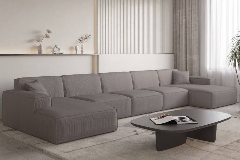 Wohnlandschaft Sofa U-Form CELES PREMIUM XL in Stoff Scala Taupe von Fun Möbel