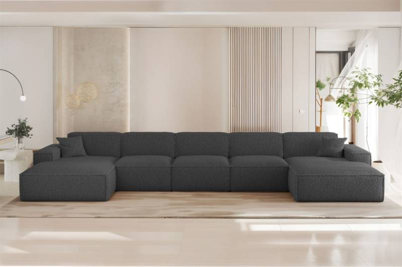 Wohnlandschaft Sofa U-Form CELES PREMIUM XL in Stoff Sven Dunkelgrau von Fun Möbel