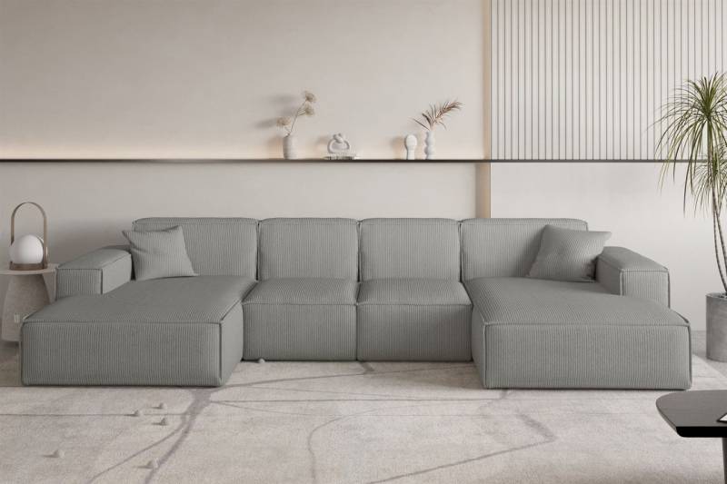 Wohnlandschaft Sofa U-Form CELES PREMIUM XS in Stoff Scala Grau von Fun Möbel