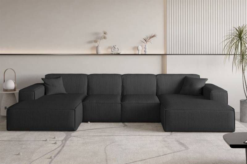 Wohnlandschaft Sofa U-Form CELES PREMIUM XS in Stoff Scala Schwarz von Fun Möbel