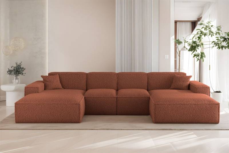 Wohnlandschaft Sofa U-Form CELES PREMIUM XS in Stoff Sven Rostbraun von Fun Möbel