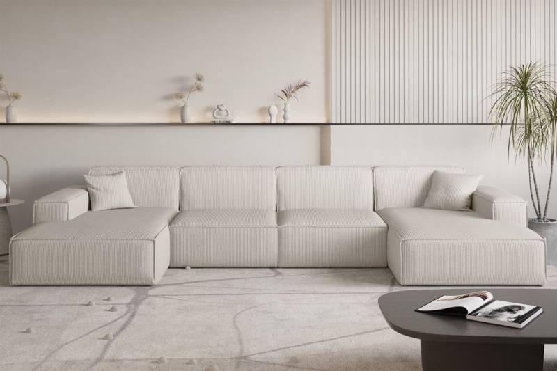 Wohnlandschaft Sofa U-Form CELES PREMIUM in Stoff Scala Hellbeige von Fun Möbel