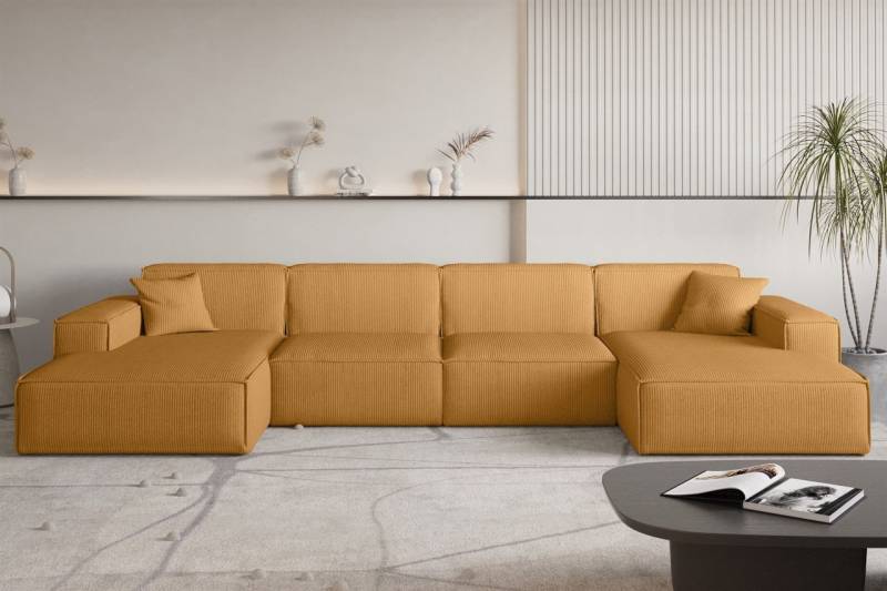 Wohnlandschaft Sofa U-Form CELES PREMIUM in Stoff Scala Senfgelb von Fun Möbel
