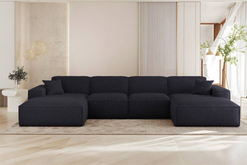 Wohnlandschaft Sofa U-Form CELES PREMIUM in Stoff Sven Dunkelblau von Fun Möbel