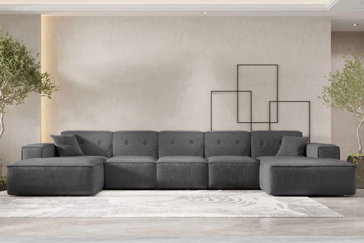 Wohnlandschaft Sofa U-Form CESINA XL in Stoff Ascot Bukla Grafit Wohnlandschaft Sofa U-Form CESINA XL in Stoff Ascot Bukla Grafit von Fun Möbel