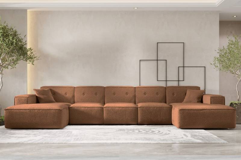 Wohnlandschaft Sofa U-Form CESINA XL in Stoff Ascot Bukla Rostbraun von Fun Möbel