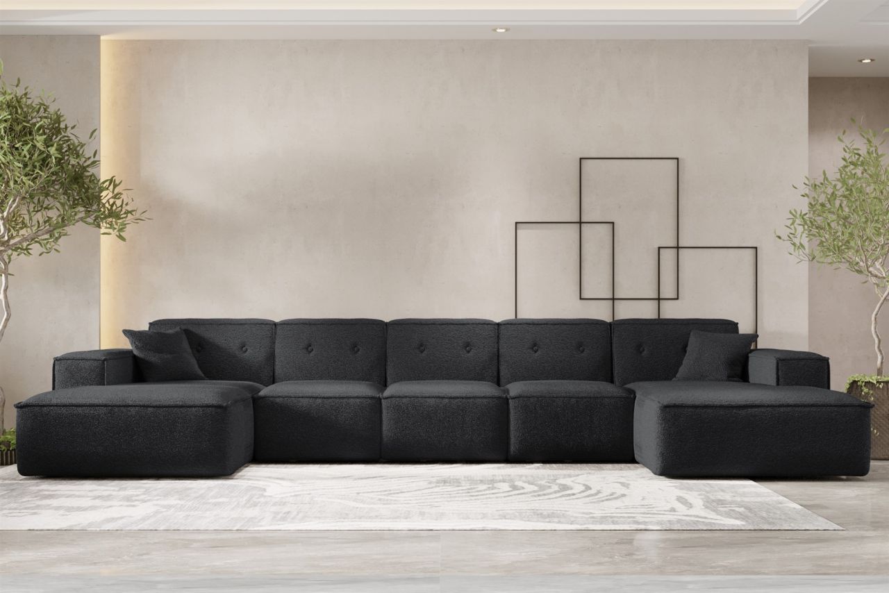 Wohnlandschaft Sofa U-Form CESINA XL in Stoff Ascot Bukla Schwarz Wohnlandschaft Sofa U-Form CESINA XL in Stoff Ascot Bukla Schwarz von Fun Möbel