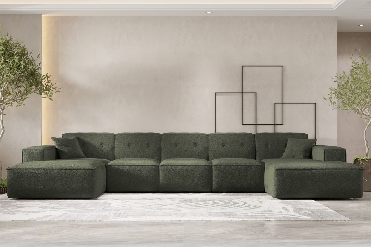 Wohnlandschaft Sofa U-Form CESINA XL in Stoff Ascot Bukla Winter Moss von Fun Möbel