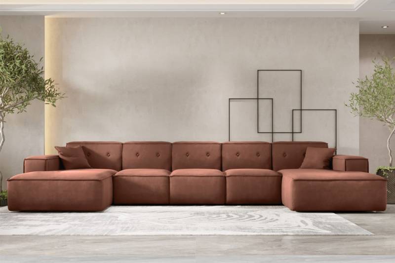 Wohnlandschaft Sofa U-Form CESINA XL in Stoff Opera Velvet Braun von Fun Möbel