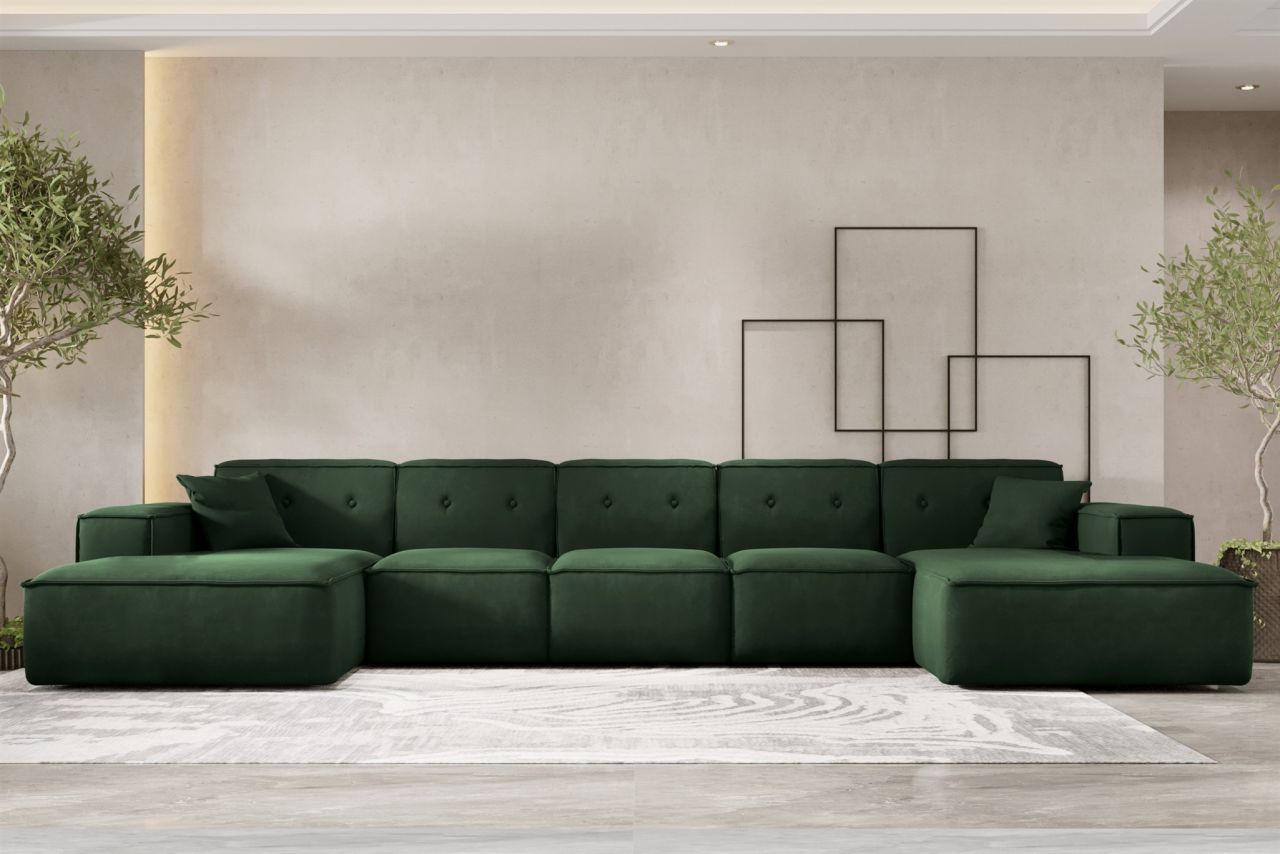 Wohnlandschaft Sofa U-Form CESINA XL in Stoff Opera Velvet Dunkelgrün Wohnlandschaft Sofa U-Form CESINA XL in Stoff Opera Velvet Dunkelgrün von Fun Möbel