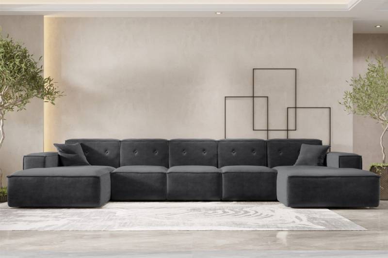 Wohnlandschaft Sofa U-Form CESINA XL in Stoff Perfect Harmony Anthrazit von Fun Möbel