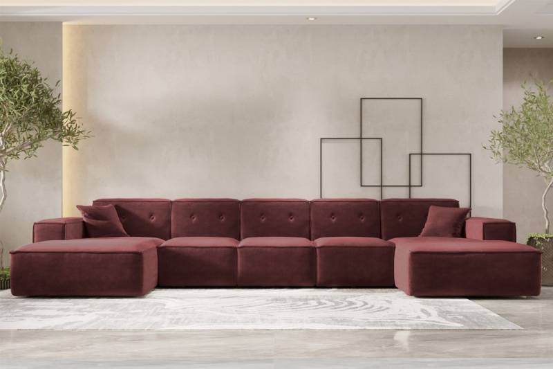 Wohnlandschaft Sofa U-Form CESINA XL in Stoff Perfect Harmony Bordeauxrot von Fun Möbel