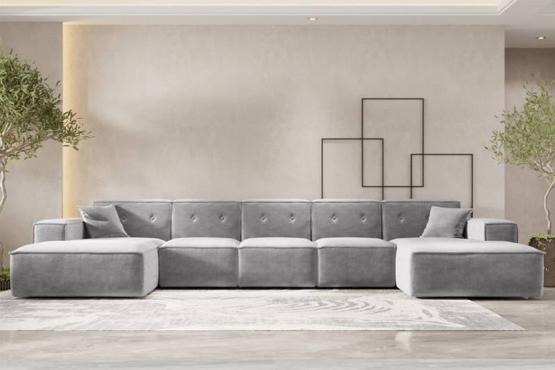 Wohnlandschaft Sofa U-Form CESINA XL in Stoff Perfect Harmony Grau von Fun Möbel