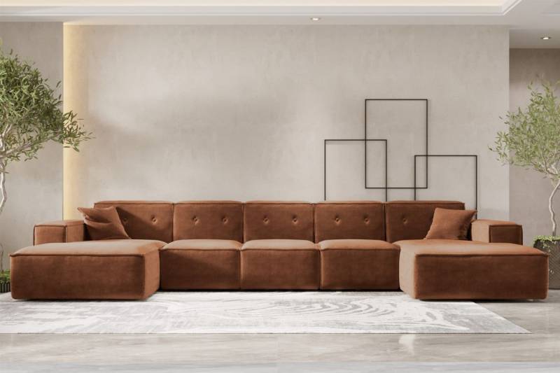 Wohnlandschaft Sofa U-Form CESINA XL in Stoff Perfect Harmony Rostbraun von Fun Möbel