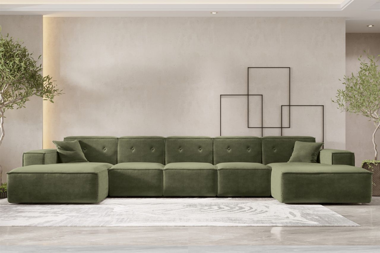 Wohnlandschaft Sofa U-Form CESINA XL in Stoff Perfect Harmony Waldgrün von Fun Möbel