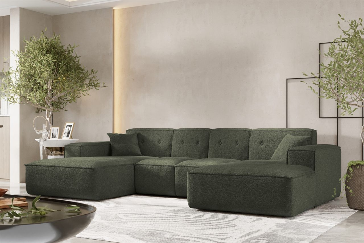 Wohnlandschaft Sofa U-Form CESINA XS in Stoff Ascot Bukla Winter Moss Wohnlandschaft Sofa U-Form CESINA XS in Stoff Ascot Bukla Winter Moss von Fun Möbel