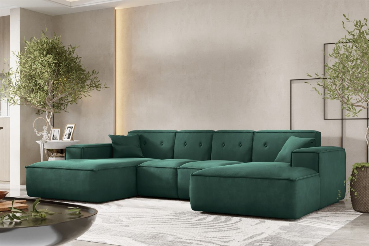 Wohnlandschaft Sofa U-Form CESINA XS in Stoff Opera Velvet Grün von Fun Möbel