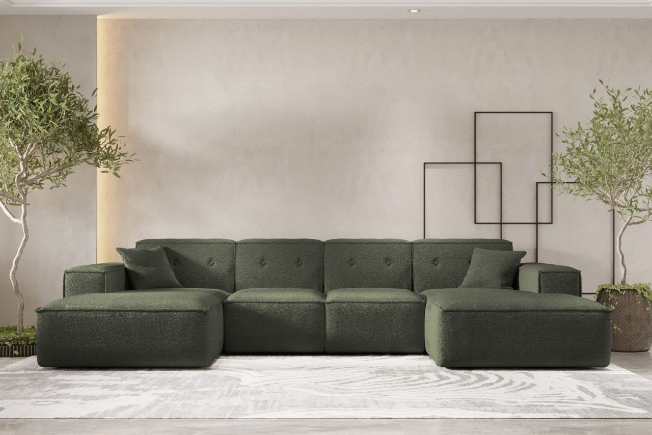 Wohnlandschaft Sofa U-Form CESINA in Stoff Ascot Bukla Winter Moss von Fun Möbel