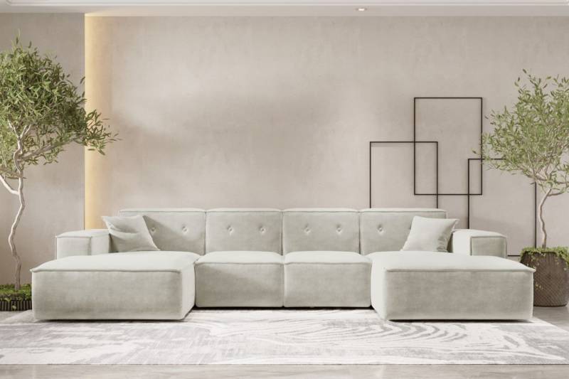 Wohnlandschaft Sofa U-Form CESINA in Stoff Perfect Harmony Cremeweiß von Fun Möbel