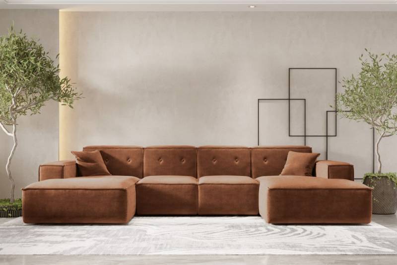 Wohnlandschaft Sofa U-Form CESINA in Stoff Perfect Harmony Rostbraun von Fun Möbel