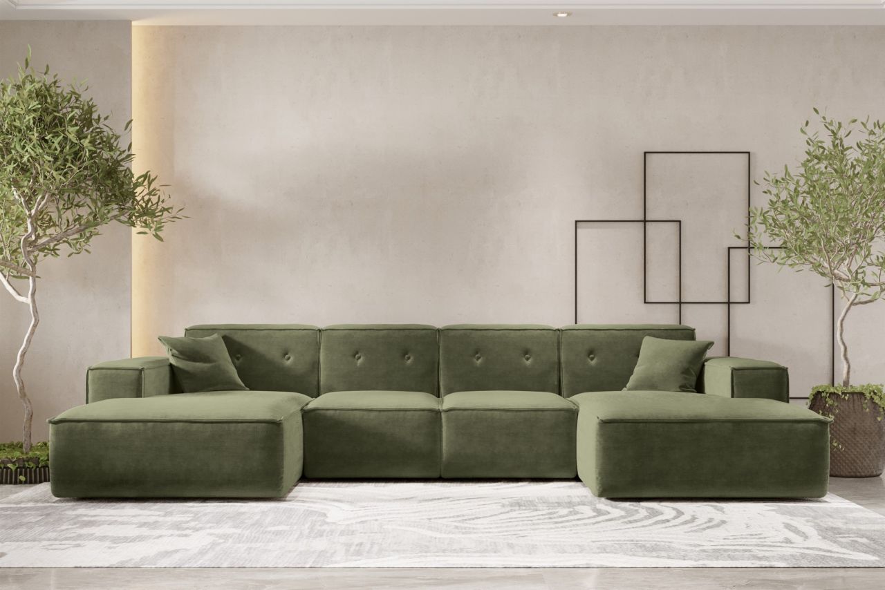 Wohnlandschaft Sofa U-Form CESINA in Stoff Perfect Harmony Waldgrün von Fun Möbel