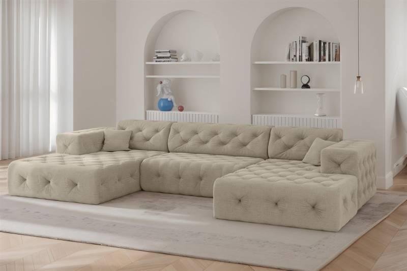 Wohnlandschaft Sofa U-Form CHANTAL in Stoff Moly Beige von Fun Moebel