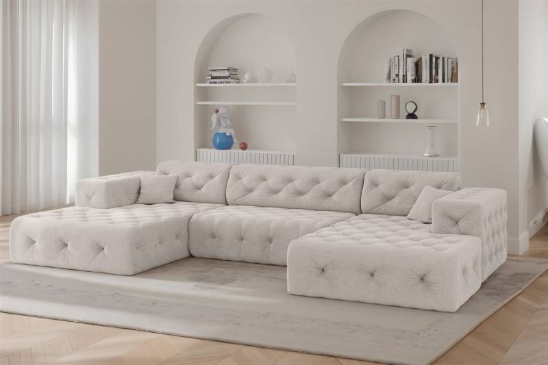Wohnlandschaft Sofa U-Form CHANTAL in Stoff Moly Creme von Fun Moebel