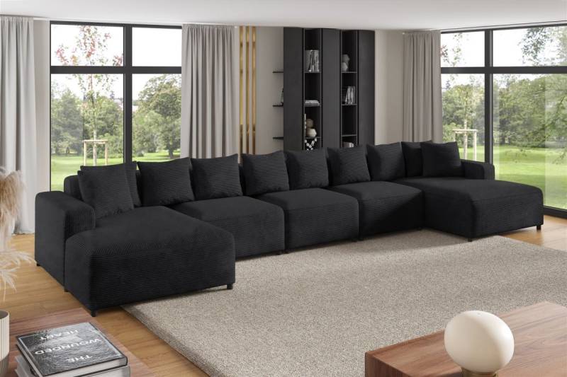 Wohnlandschaft Sofa U-Form Designersofa MEGAN XL in Stoff Poso Anthrazit von Fun Möbel