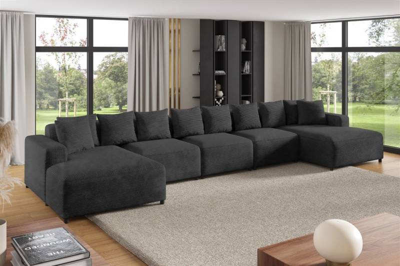 Wohnlandschaft Sofa U-Form Designersofa MEGAN XL in Stoff Poso Dunkelgrau von Fun Möbel