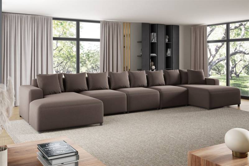 Wohnlandschaft Sofa U-Form Designersofa MEGAN XL in Stoff Salvador Braun von Fun Möbel