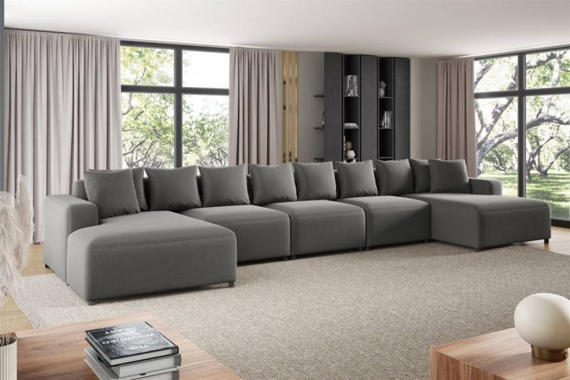 Wohnlandschaft Sofa U-Form Designersofa MEGAN XL in Stoff Salvador Grau von Fun Möbel