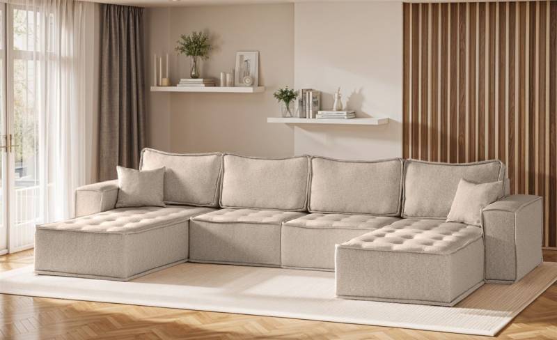 Wohnlandschaft Sofa U-Form Modulsofa-Set 4-teilig SANDE Stoff Alpine Toffee von Fun Möbel