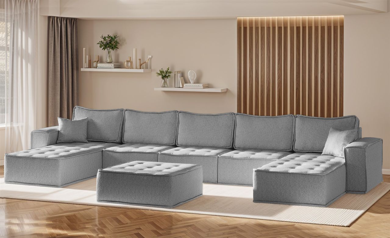 Wohnlandschaft Sofa U-Form Modulsofa-Set 6-teilig SANDE Stoff Raven Grau Wohnlandschaft Sofa U-Form Modulsofa-Set 6-teilig SANDE Stoff Raven Grau von Fun Möbel